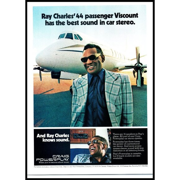 1976 Craig Powerplay Car Stereo Vintage Print Ad Ray Charles Viscount Wall Art - Picture 1 of 1